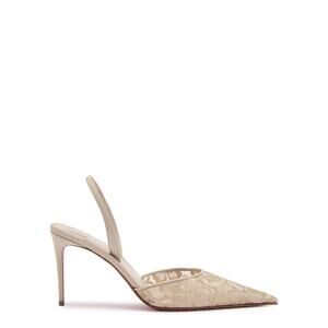 Christian Louboutin NIB Kate Max O Sling Lace Nude Leather Heels Pumps 40.5 NEW